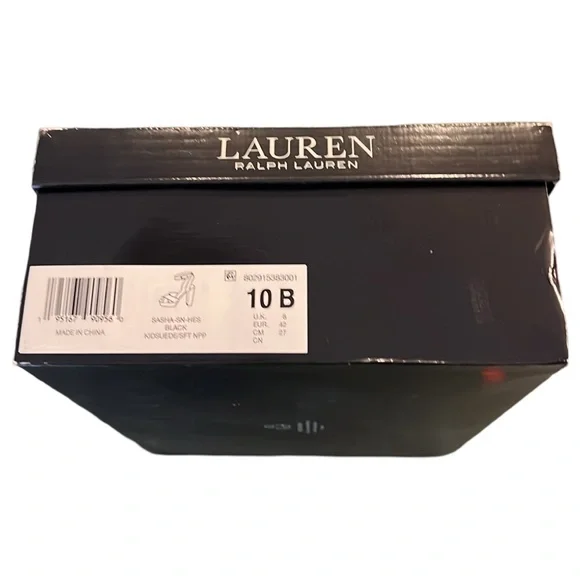 Lauren Ralph Lauren Sasha Black Suede Leather Platform Sandal Size 10 New